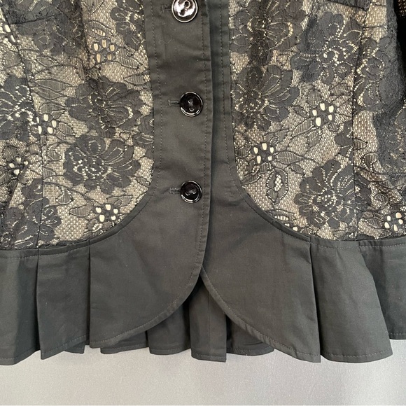 Teenflo floral black lace and pleated button down blazer office attire - Picture 11 of 12